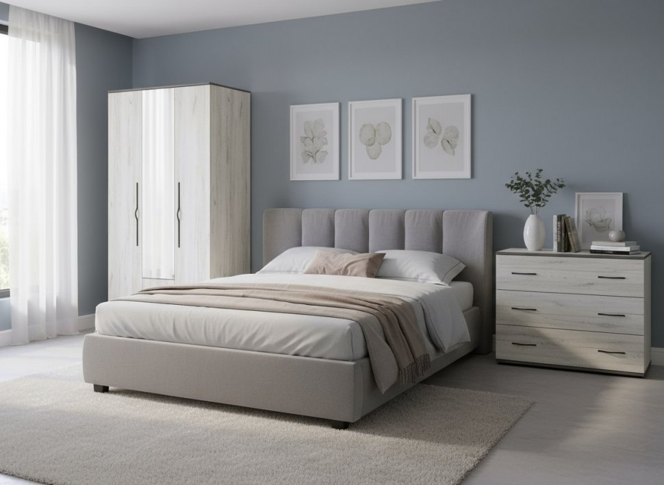 Бастион Шкаф трехдверный Дуб Крафт белый / Серый шифер