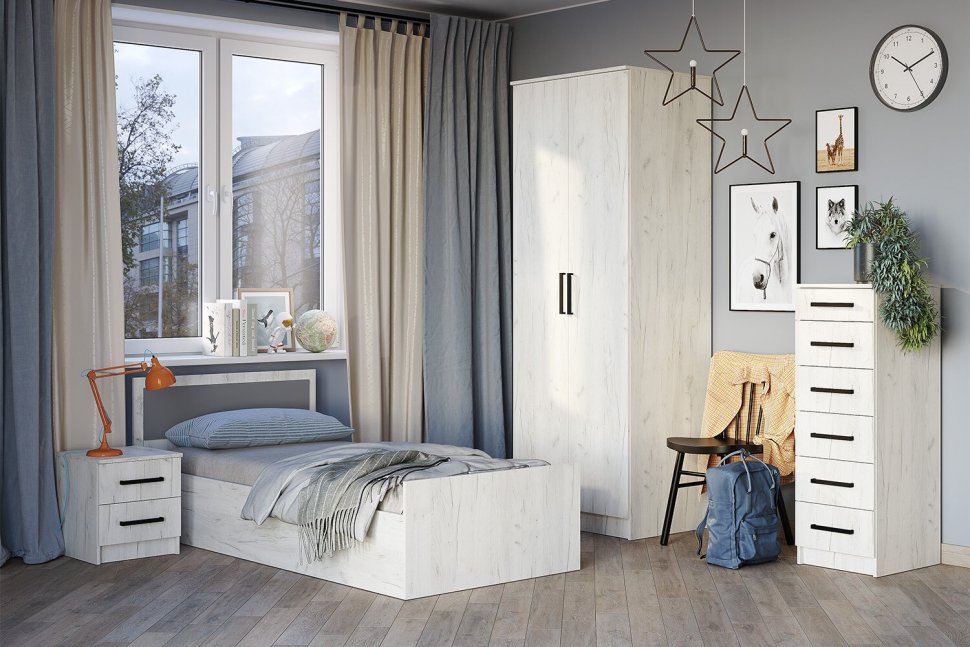 Комод высокий Фиеста, Дуб крафт белый