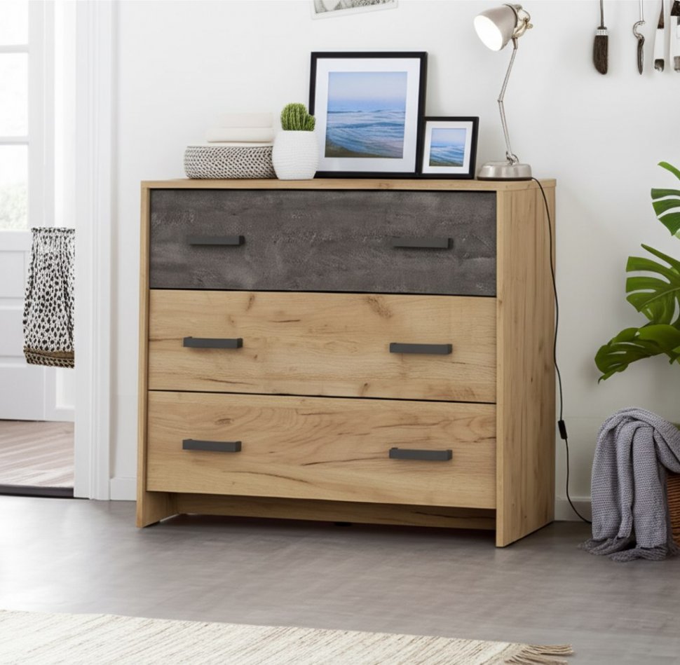 МСП 1 комод 3 ящика / Дуб Золотой/Камень темный