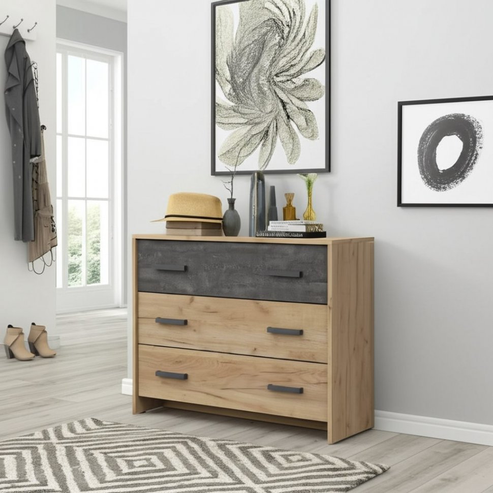 МСП 1 комод 3 ящика / Дуб Золотой/Камень темный