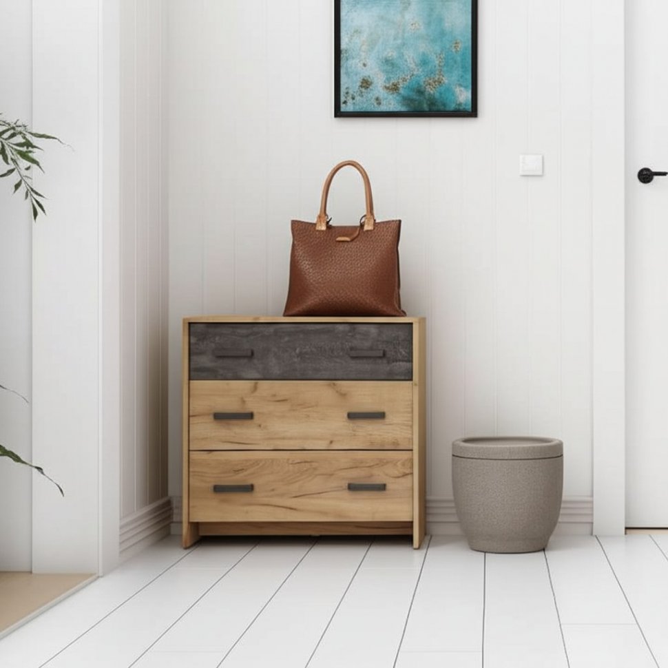 МСП 1 комод 3 ящика / Дуб Золотой/Камень темный