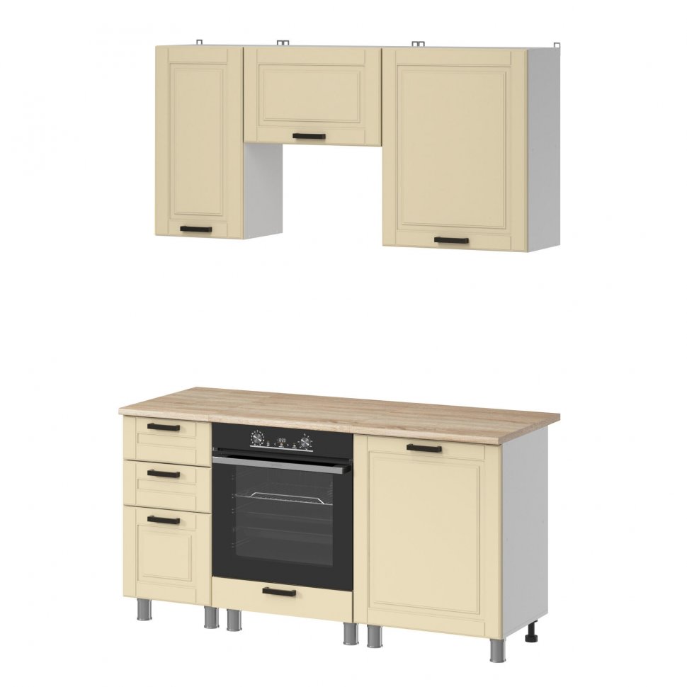 Кухня Аленушка 1,6 м в.7 Астра Крем,скоба черный,сонома