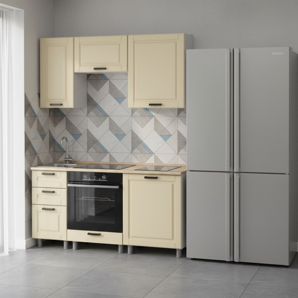 Кухня Аленушка 1,6 м в.7 Астра Крем,скоба черный,сонома