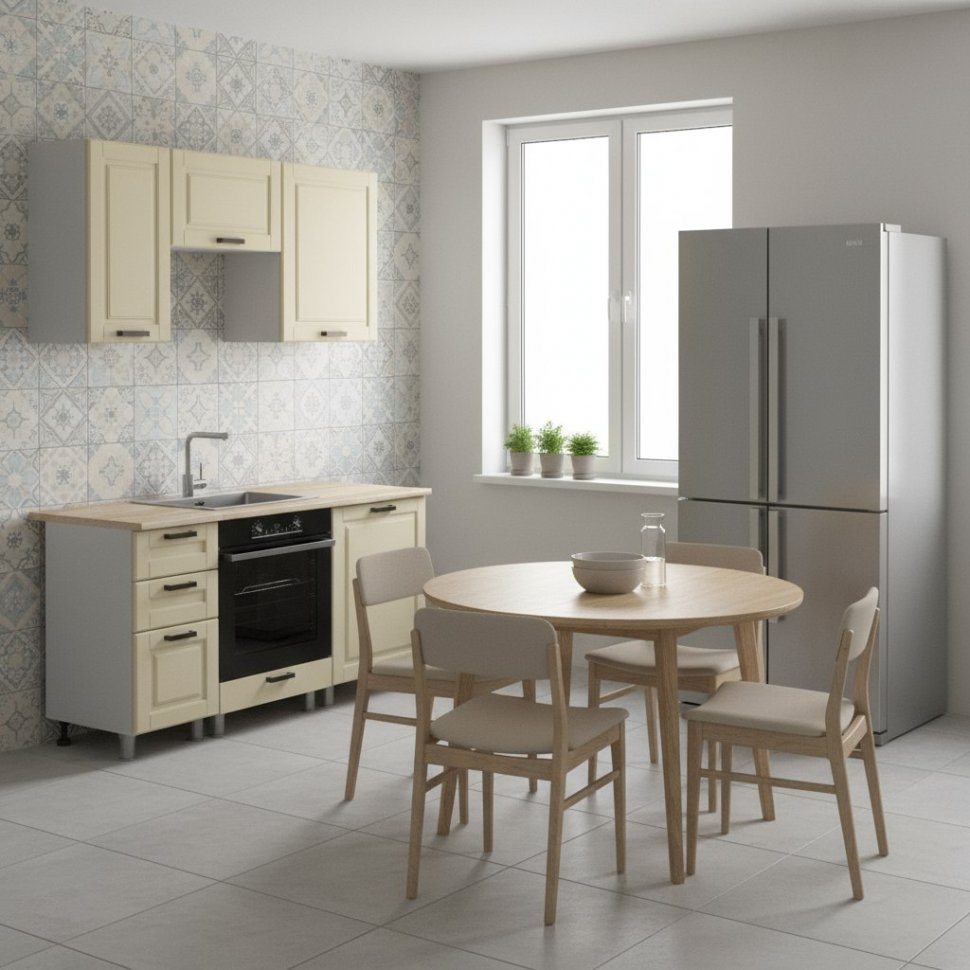 Кухня Аленушка 1,6 м в.7 Астра Крем,скоба черный,сонома