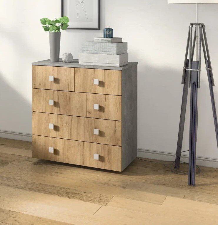 Комод Лофт-5 Бетон ателье / Дуб Крафт