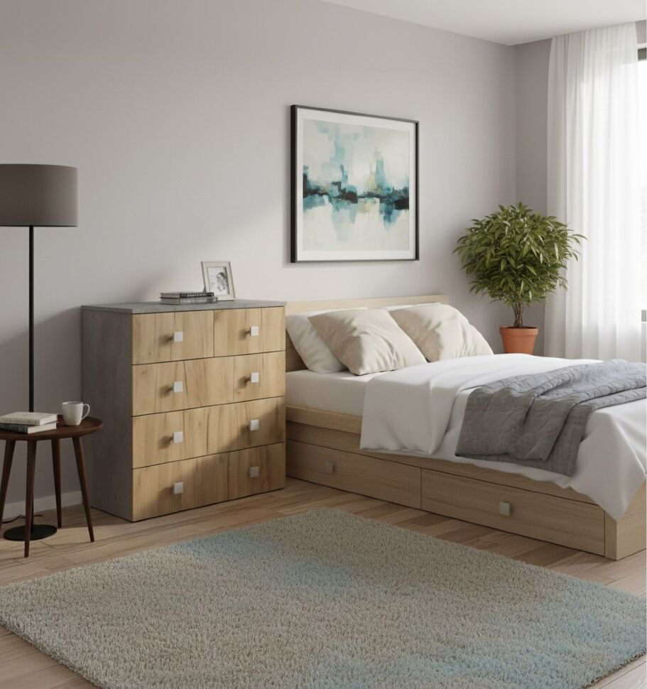 Комод Лофт-5 Бетон ателье / Дуб Крафт