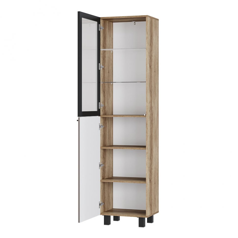 Шкаф-витрина Олива ПН-03 (БТС) Муссон софт / Дуб Каньон