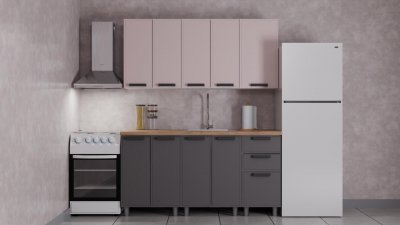 Кухня Аленушка 1,6 м Магнолия Кашемир/Сталь,скоба черный,сонома