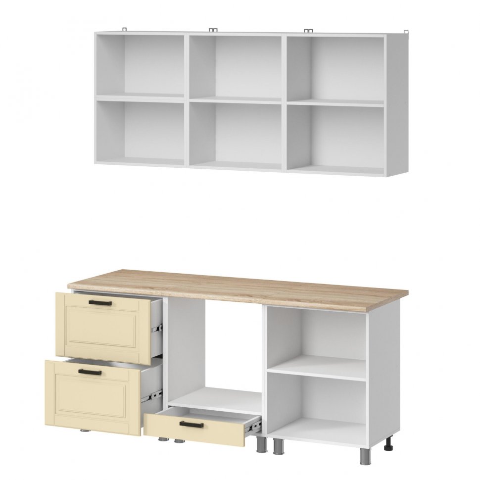 Кухня Аленушка 1,8м Астра Крем,скоба черный,сонома