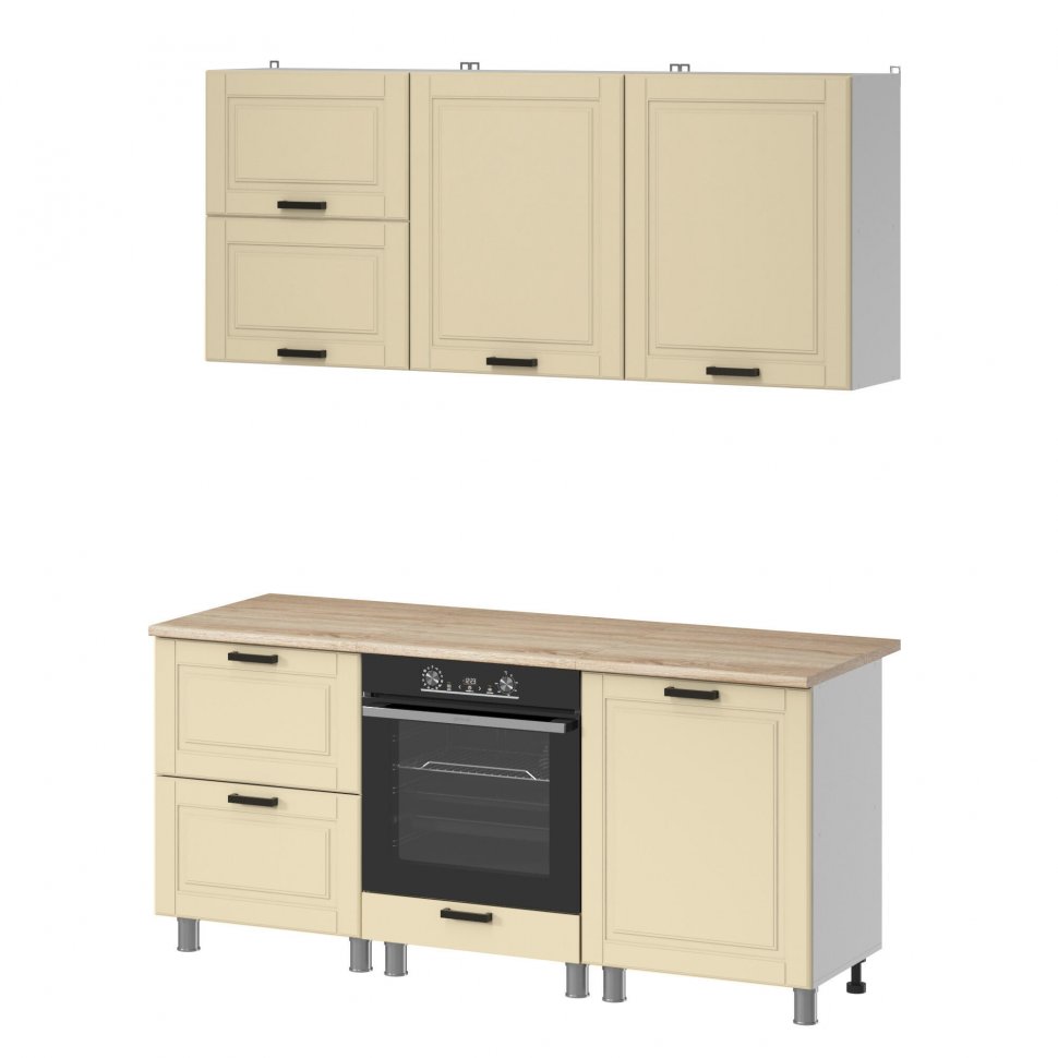 Кухня Аленушка 1,8м Астра Крем,скоба черный,сонома