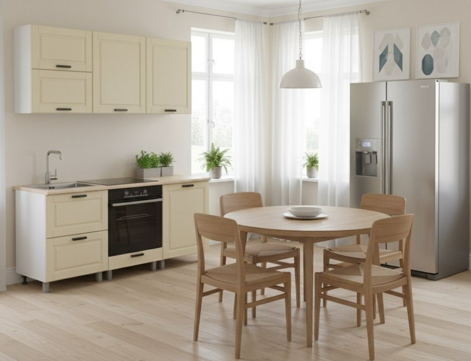 Кухня Аленушка 1,8м Астра Крем,скоба черный,сонома