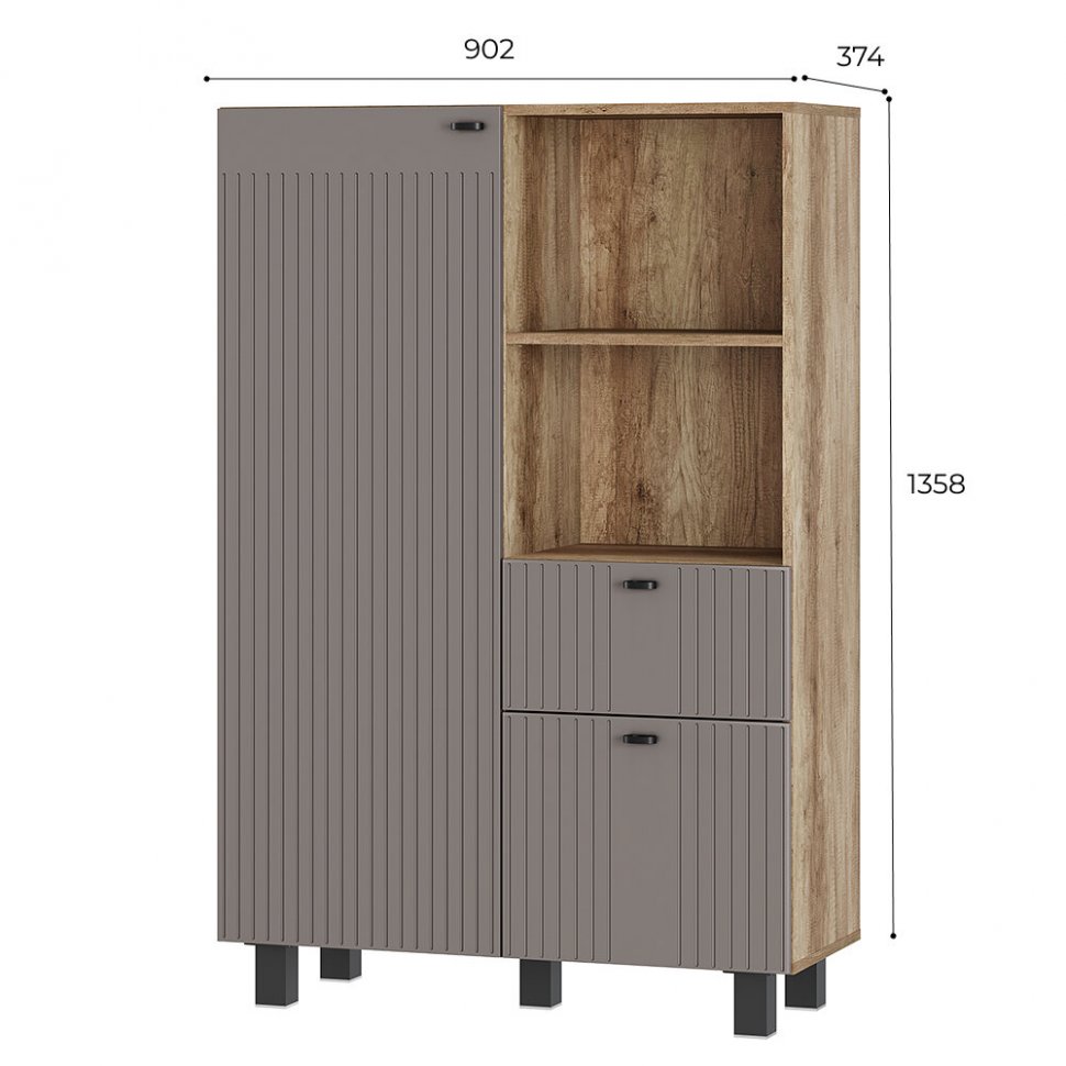 Комод с дверцами и ящиком Олива ШК-16 (БТС) Муссон софт / Дуб Каньон