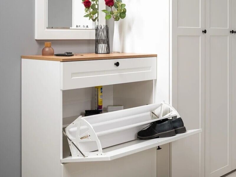 Остин Тумба для обуви 16.121 Белый шагрень/Дуб Вотан