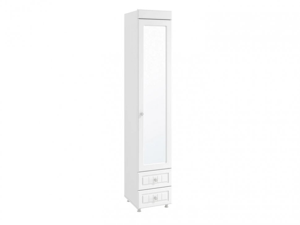 Шкаф-пенал 1дв. (гл.410) с зеркалом и ящиками Монако МН-32 белое дерево