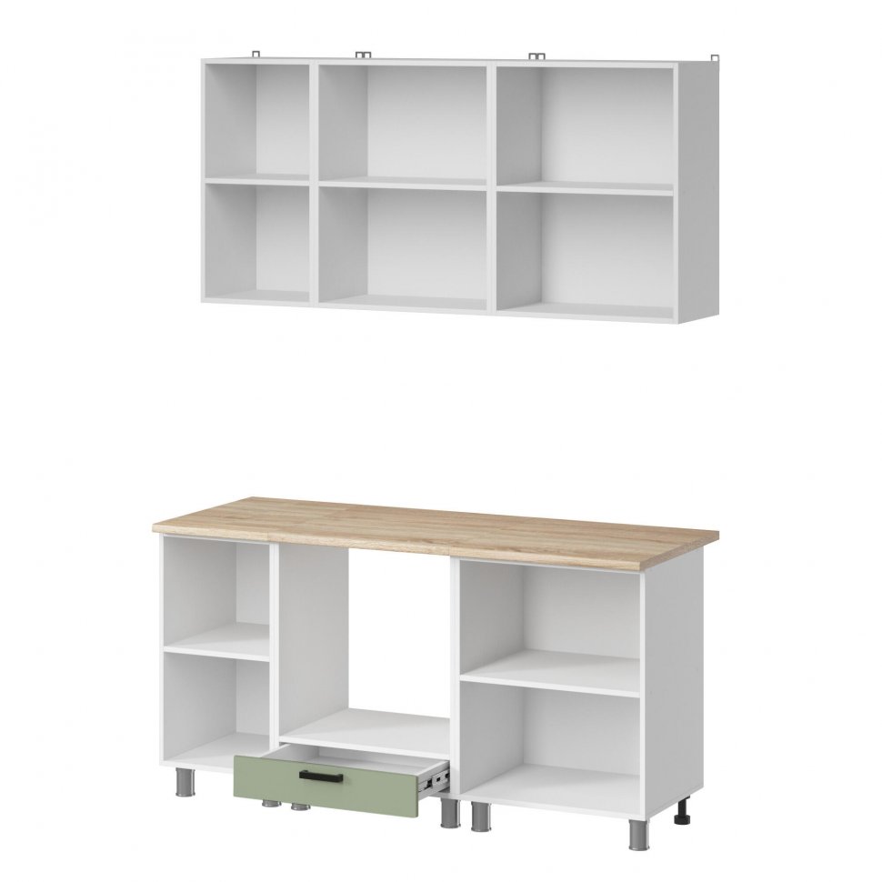 Кухня Аленушка 1,6 м в.6 Астра Фисташка,скоба черный,сонома