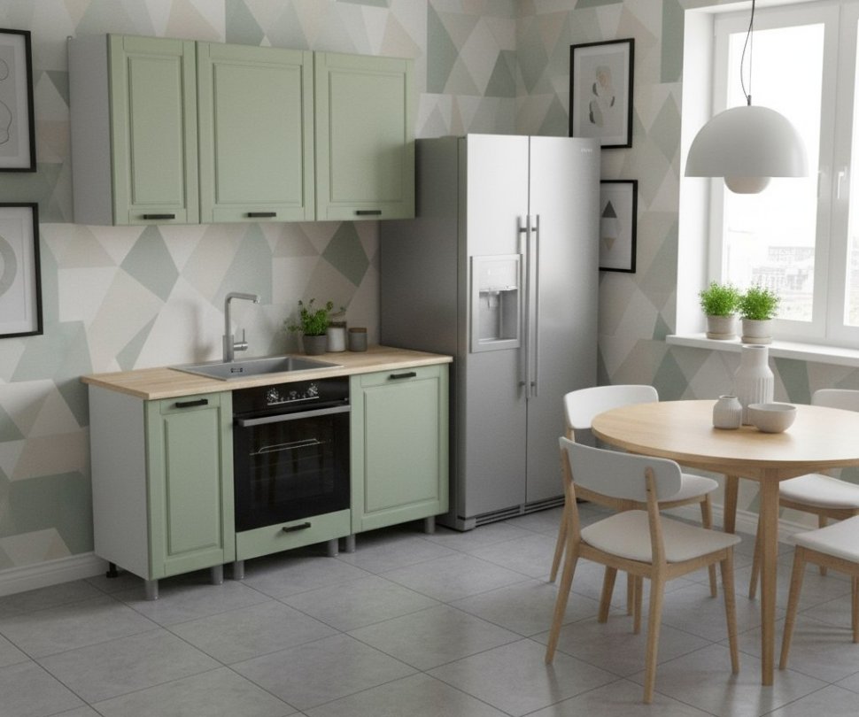 Кухня Аленушка 1,6 м в.6 Астра Фисташка,скоба черный,сонома