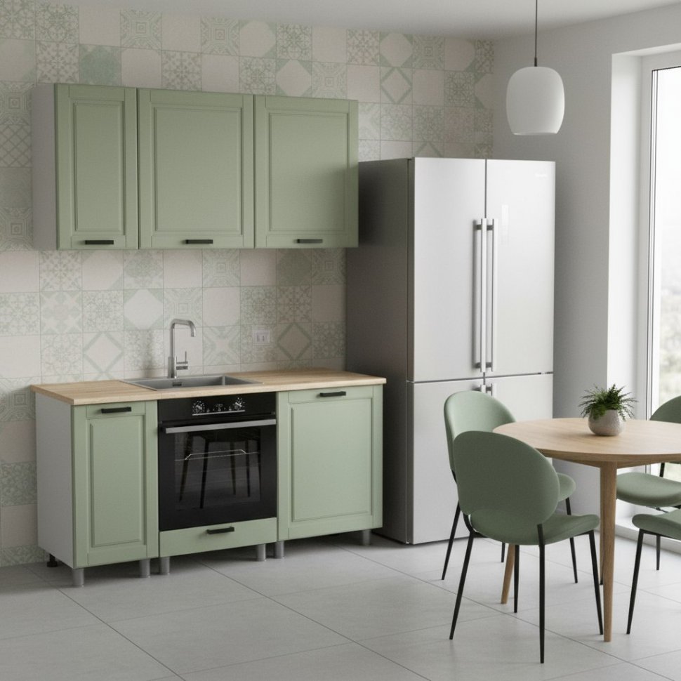 Кухня Аленушка 1,6 м в.6 Астра Фисташка,скоба черный,сонома