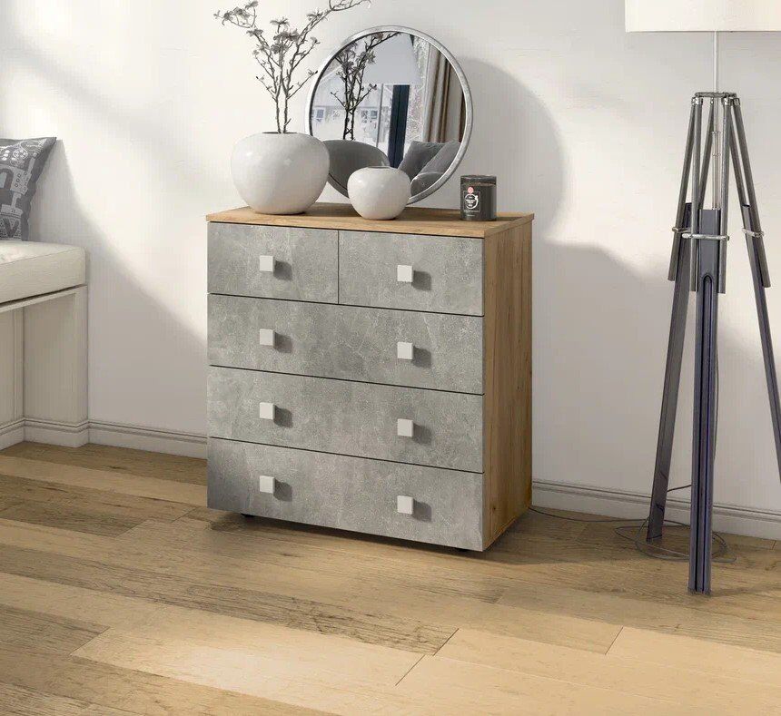 Комод Лофт-5 Дуб Крафт / Бетон ателье