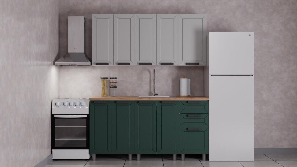 Кухня Аленушка 1,6 м Лилия Керамика/Изумруд,скоба черный,сонома