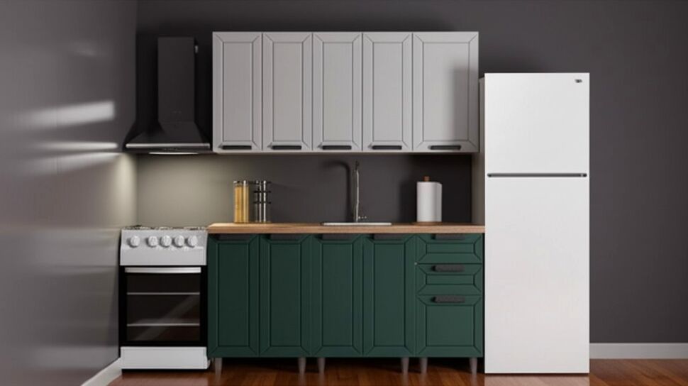 Кухня Аленушка 1,6 м Лилия Керамика/Изумруд,скоба черный,сонома