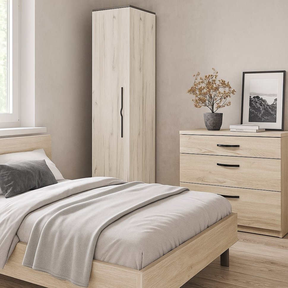 Бастион Шкаф однодверный / Дуб Крафт Белый / Серый Шифер