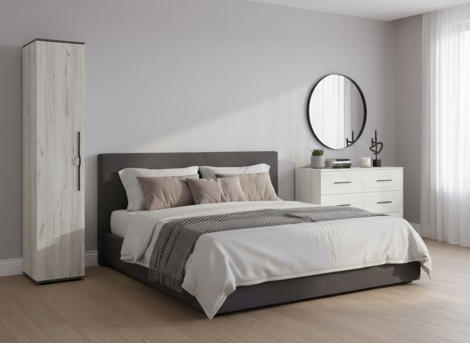 Бастион Шкаф однодверный / Дуб Крафт Белый / Серый Шифер