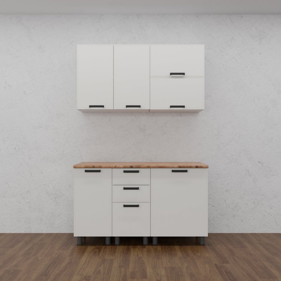 Кухня Аленушка 1,4 м Магнолия Молочный/Молочный,скоба черный,сонома