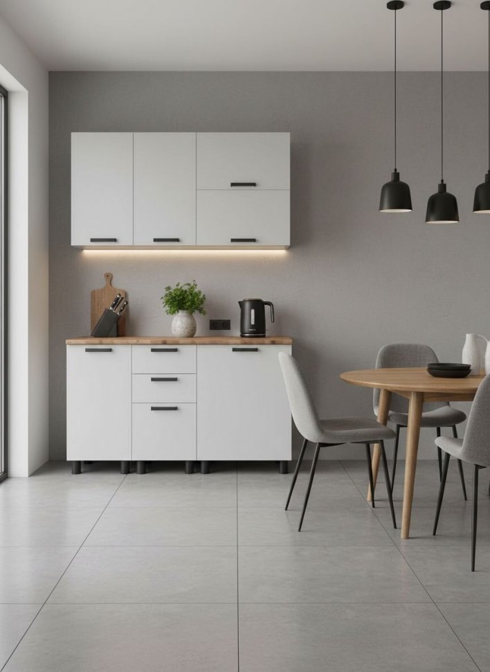 Кухня Аленушка 1,4 м Магнолия Молочный/Молочный,скоба черный,сонома