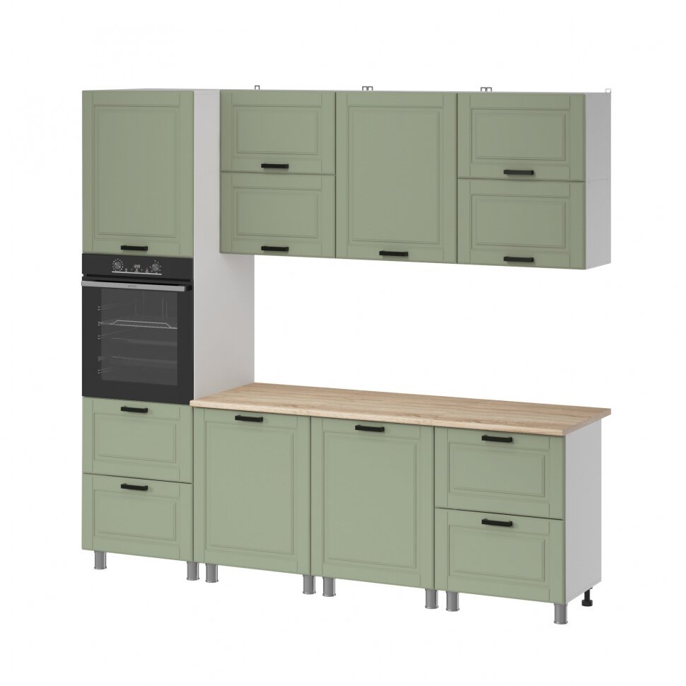 Кухня Аленушка 2,4м Астра Фисташка,скоба черный,сонома