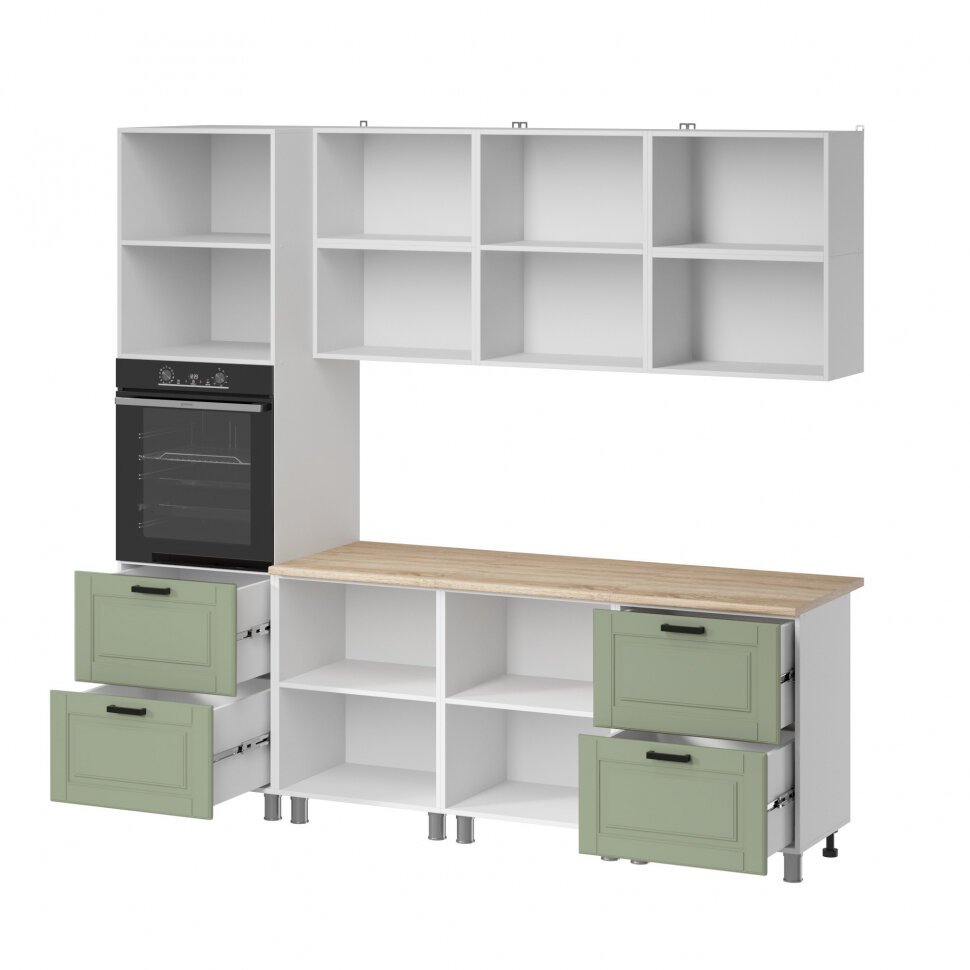 Кухня Аленушка 2,4м Астра Фисташка,скоба черный,сонома