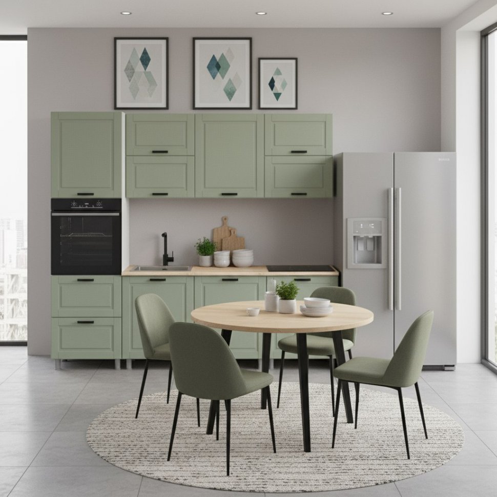 Кухня Аленушка 2,4м Астра Фисташка,скоба черный,сонома
