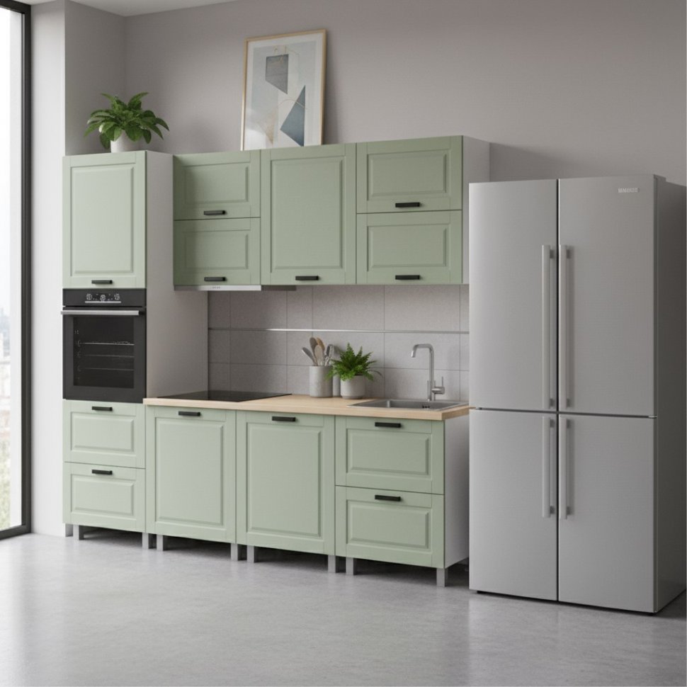 Кухня Аленушка 2,4м Астра Фисташка,скоба черный,сонома