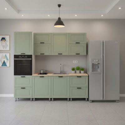 Кухня Аленушка 2,4м Астра Фисташка,скоба черный,сонома