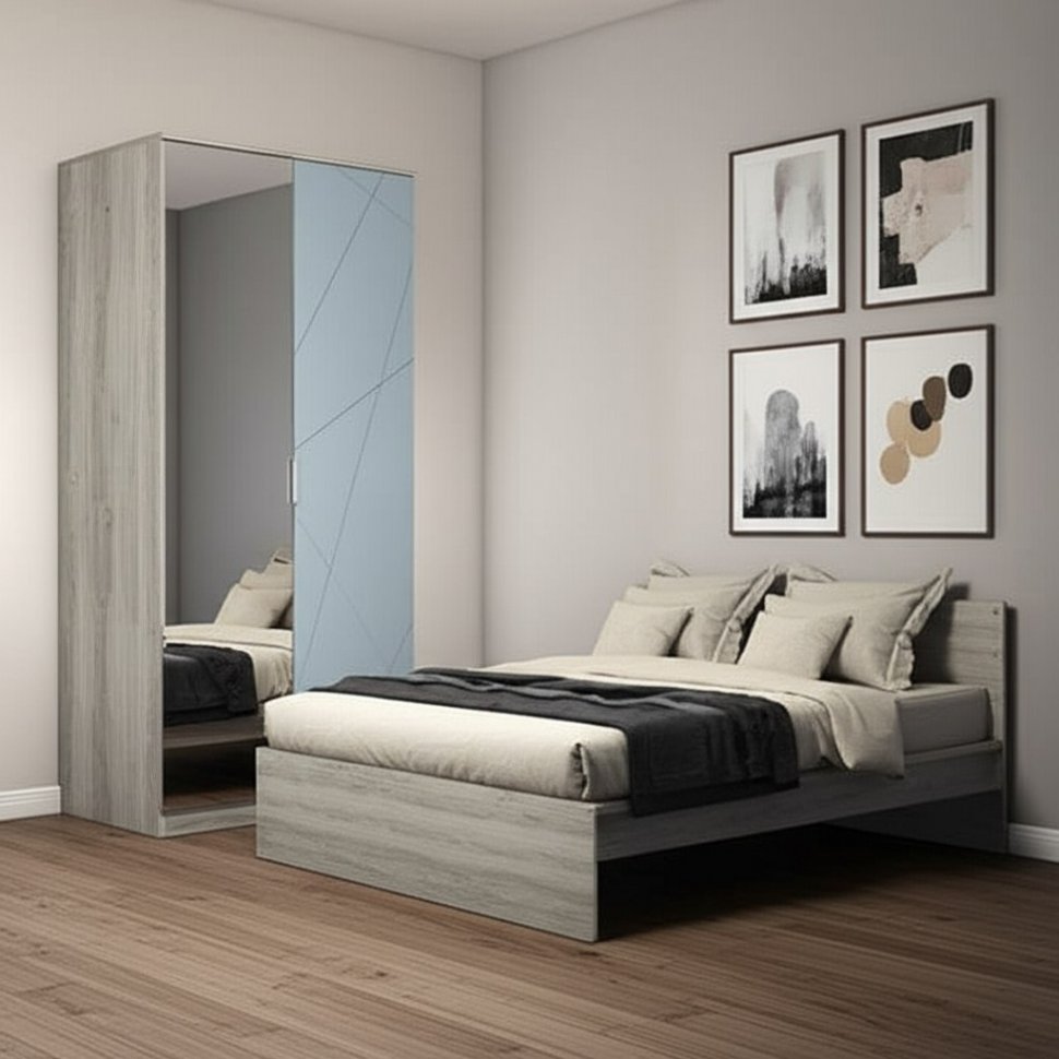 Шкаф двухдверный с зеркалом Лагуна (MLK)