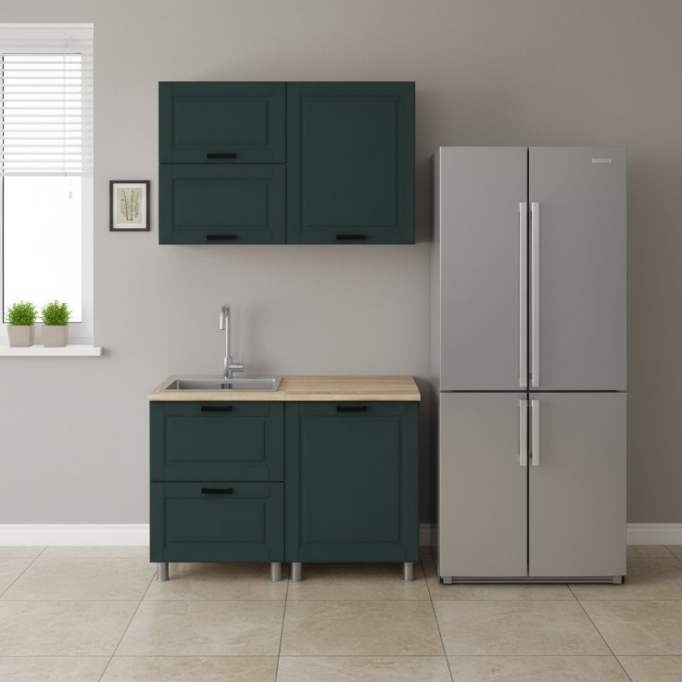 Кухня Аленушка 1,2м с ящ.в 2 Астра Изумруд,скоба черный,сонома