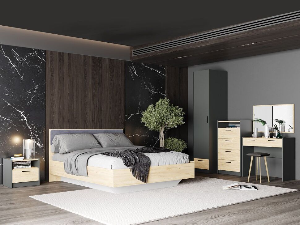 Спальня Оттавия 2 Антрацит/Дуб золотой