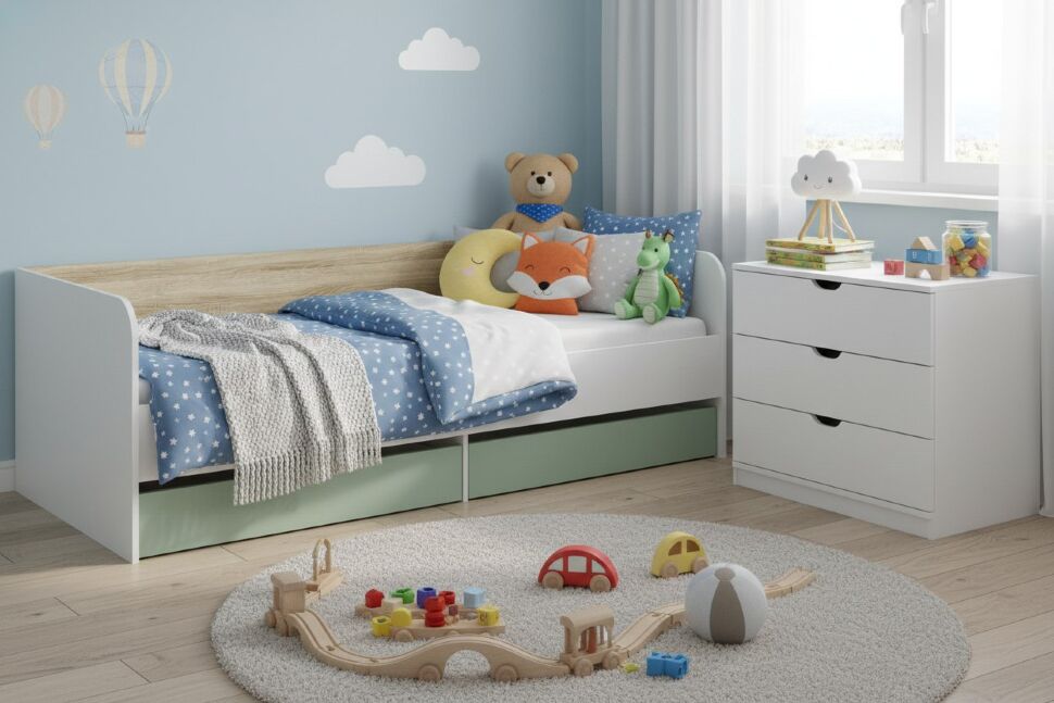 НМ 041.38 кровать Банни белый/дуб сонома/макарун