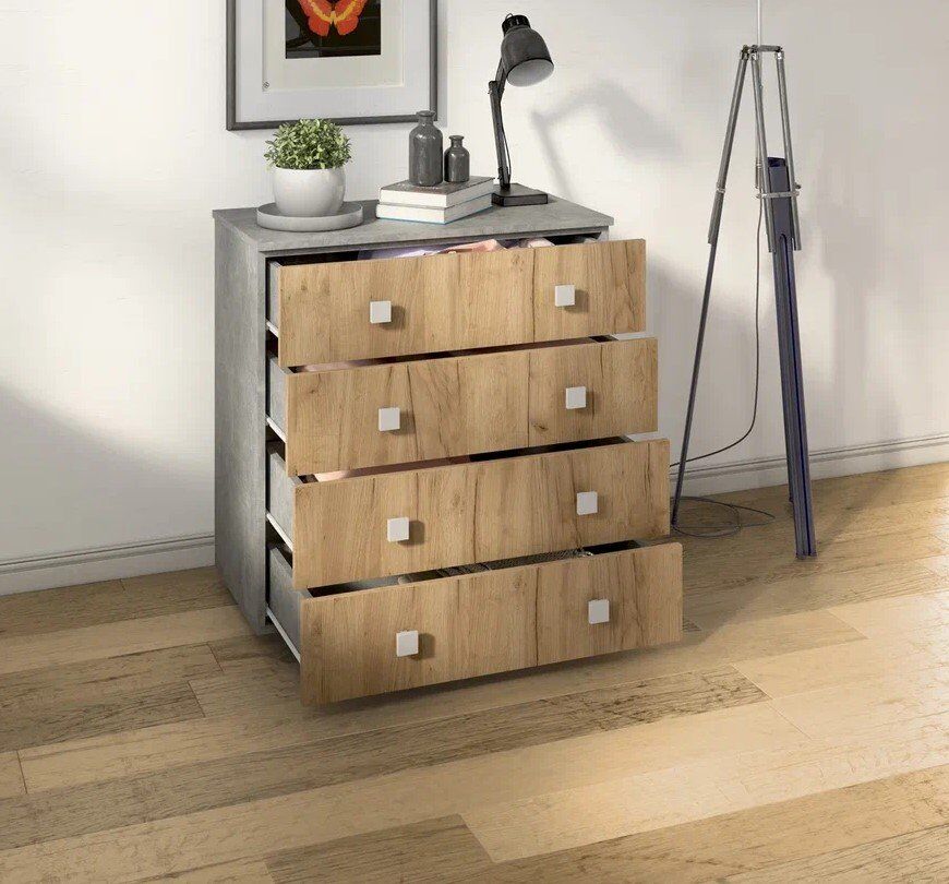 Комод Лофт-4 Бетон ателье / Дуб Крафт