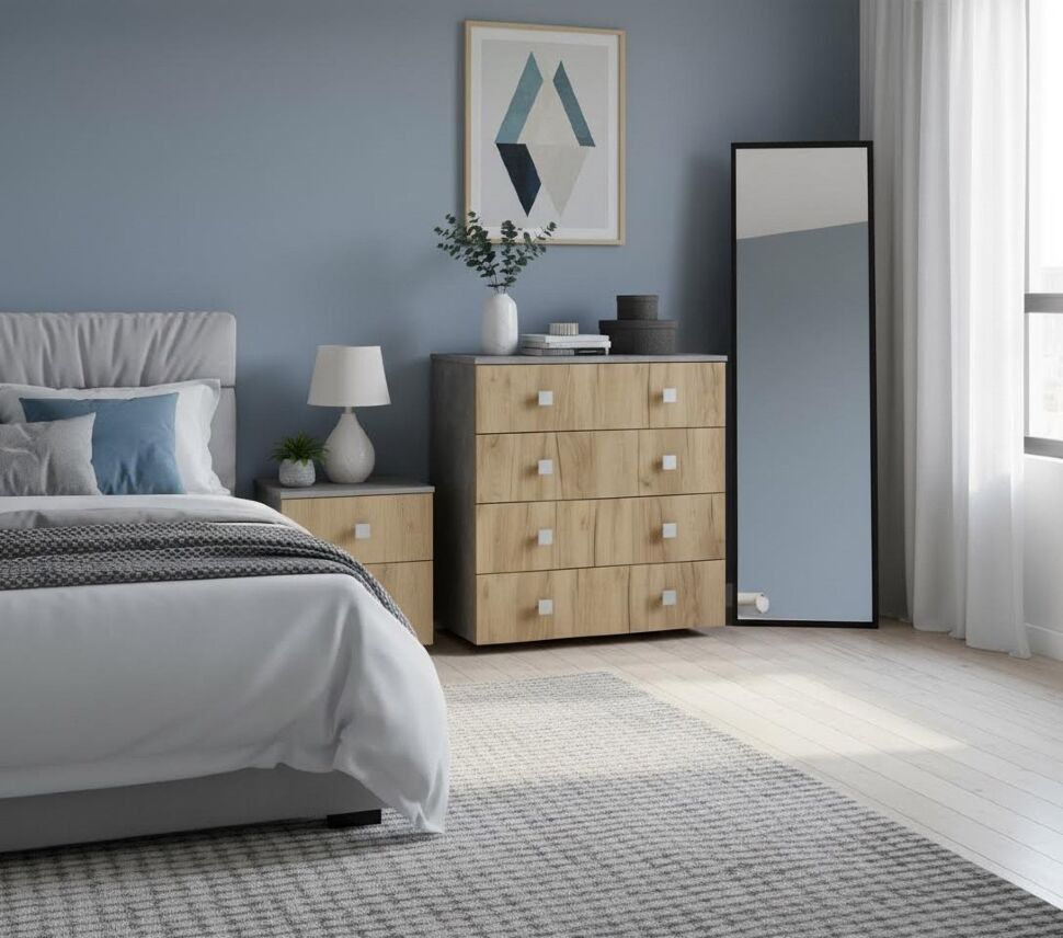 Комод Лофт-4 Бетон ателье / Дуб Крафт