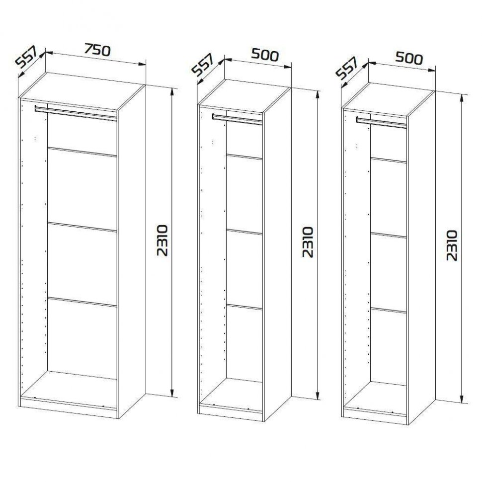 Гардеробная Квадро (Ижмебель) 1750 Комплект 1.1 Дуб Вотан