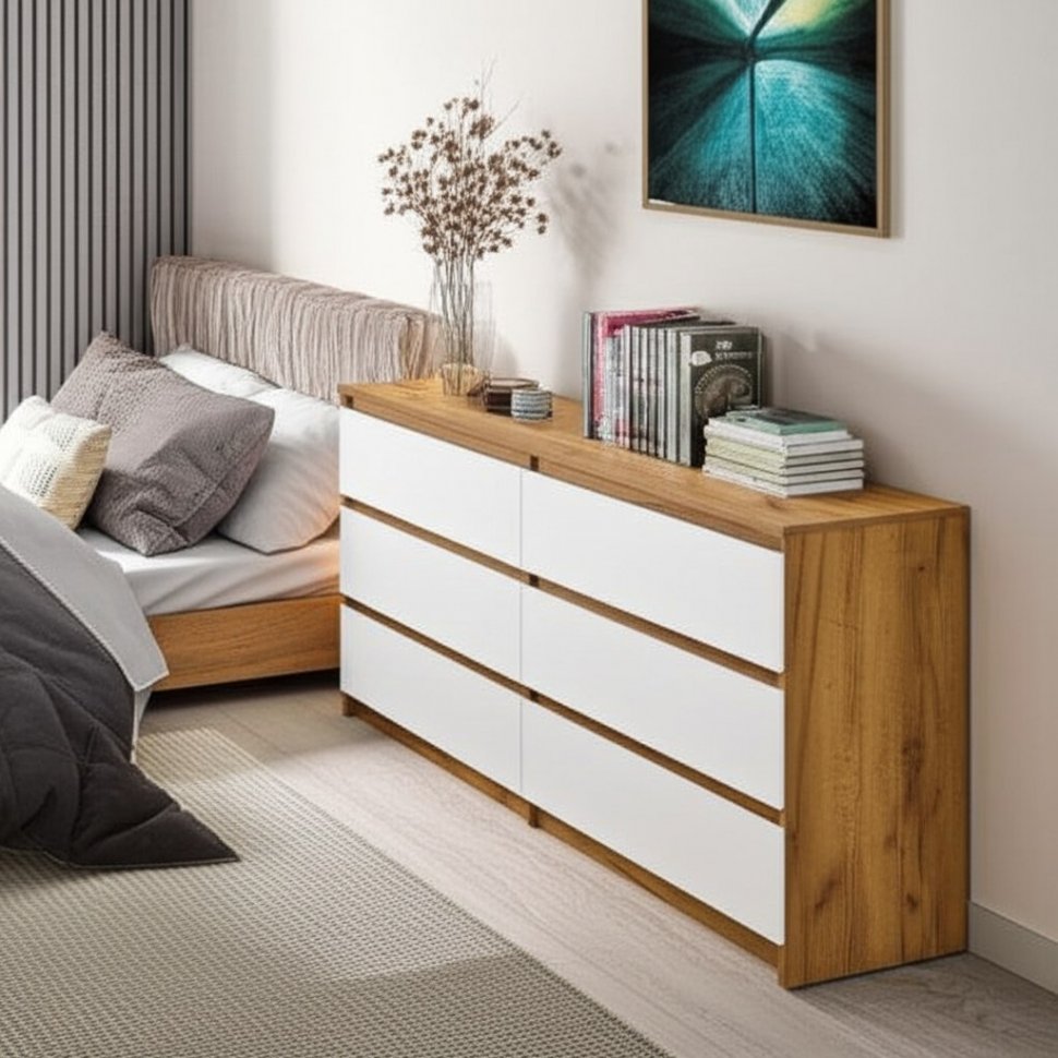 Комод с ящиками 1,38м Денвер, Дуб золотой, Белый