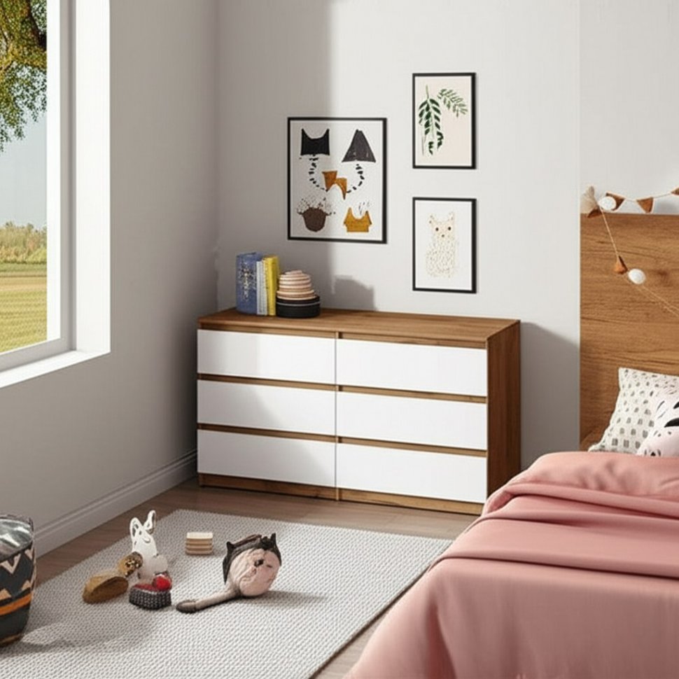 Комод с ящиками 1,38м Денвер, Дуб золотой, Белый