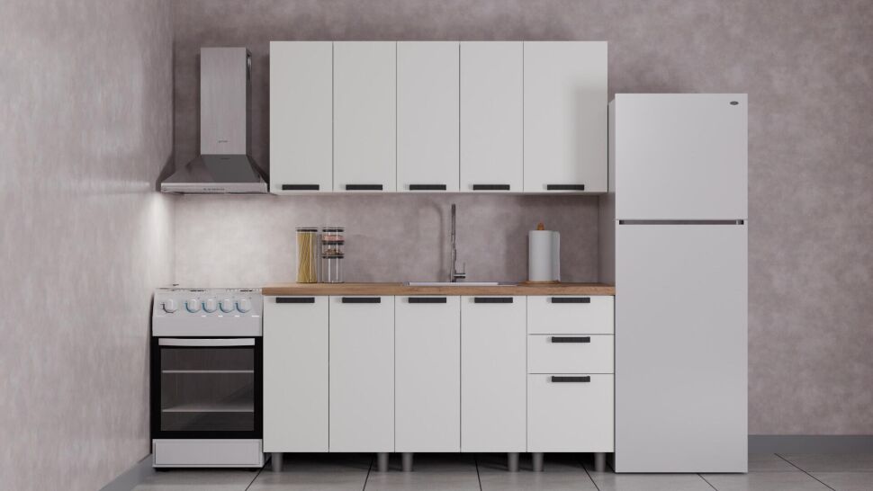 Кухня Аленушка 1,6 м Лаванда Молочный/Молочный,скоба черный,сонома