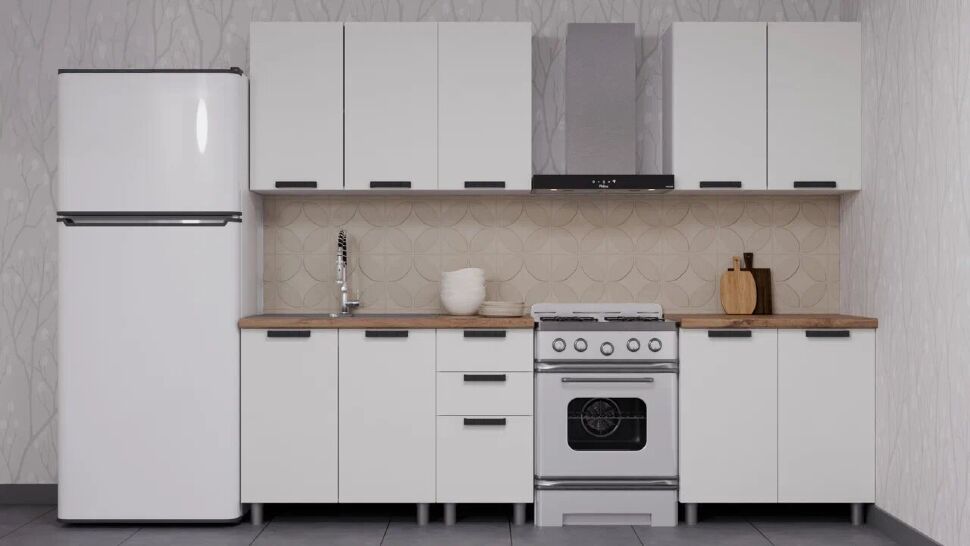 Кухня Аленушка 2м Лаванда Молочный/Молочный,скоба черный,черный