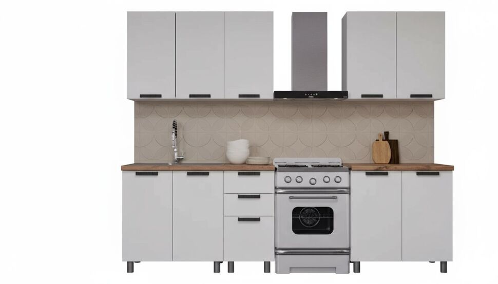 Кухня Аленушка 2м Лаванда Молочный/Молочный,скоба черный,черный