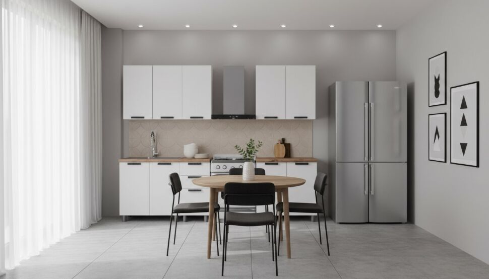 Кухня Аленушка 2м Лаванда Молочный/Молочный,скоба черный,черный