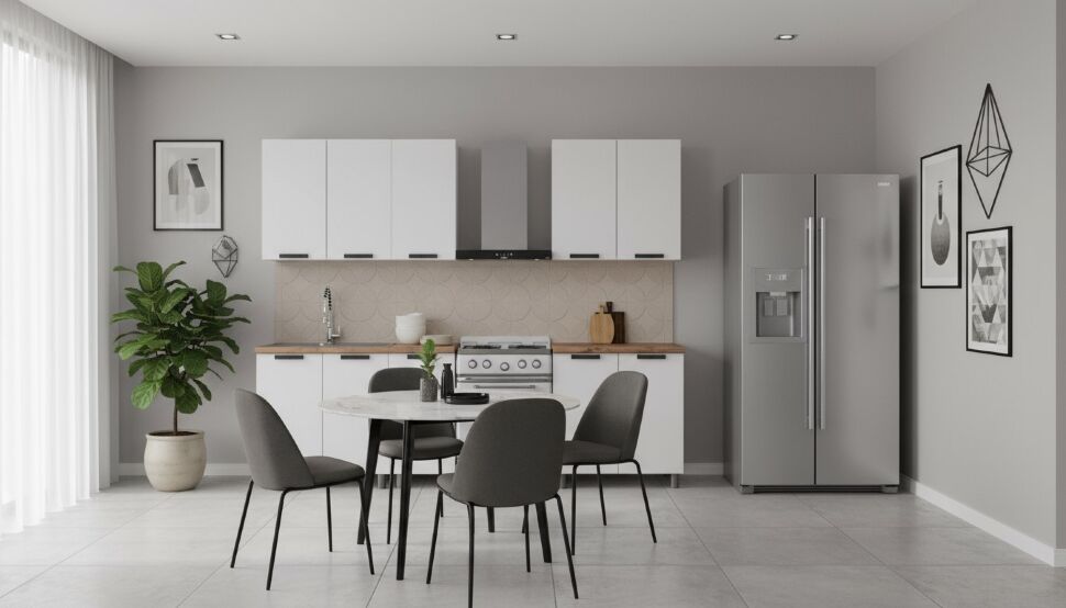 Кухня Аленушка 2м Лаванда Молочный/Молочный,скоба черный,черный