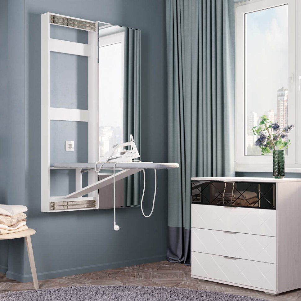 Гладильная доска Смарт БТС с зеркалом (Белая)