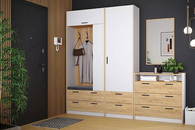 НМ 014.64 Шкаф комбинированный Оттавия Белый/Дуб золотой