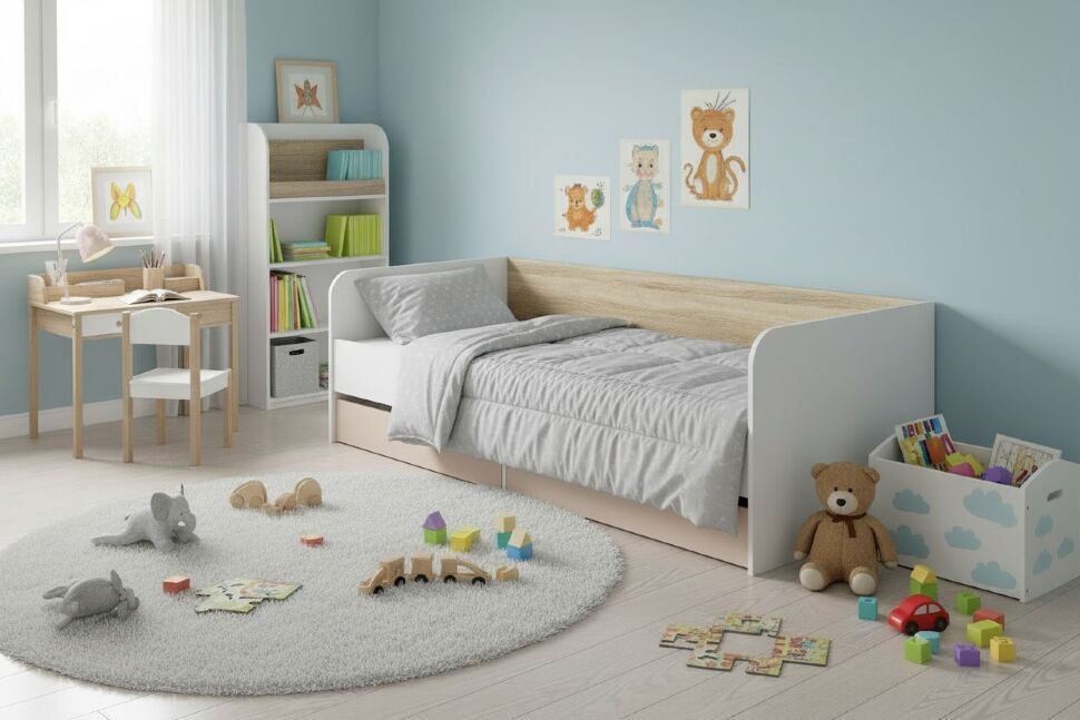 НМ 041.38 кровать Банни белый/дуб сонома/бисквит